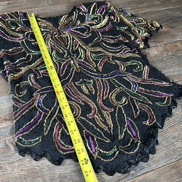 Vintage Lawrence Kazar sequined beaded silk top GVC size M - Picture 9 of 12